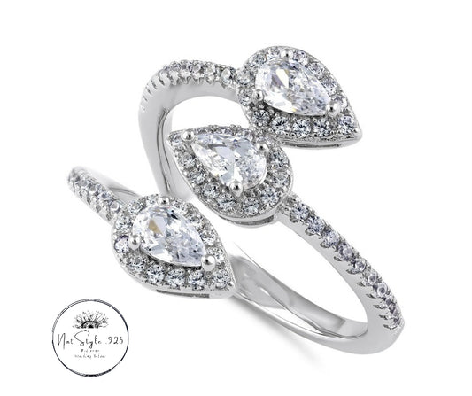 Triple Pear Halo Ring