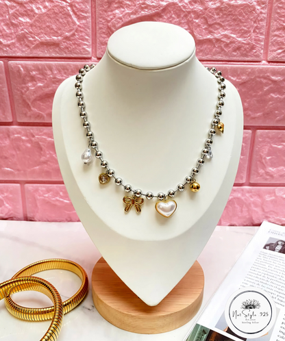 Bi-color Pearl Heart Necklace