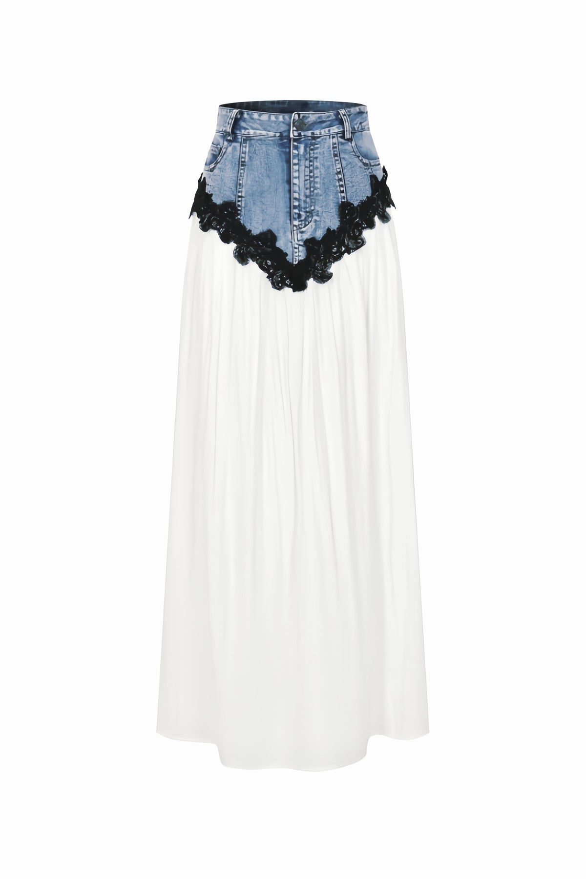 Denim & Lace Hybrid Maxi Skirt