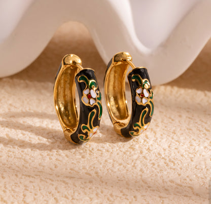 Black Spring Flowers Hoops