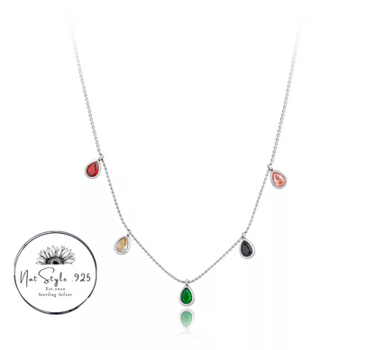 Silver Multicolor Teardrops Necklace