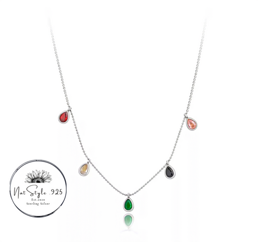Silver Multicolor Teardrops Necklace
