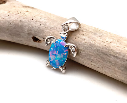 Blue Lavender Opal Sea Turtle Necklace