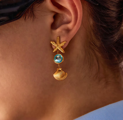 Aqua Starfish and Shell Earrings