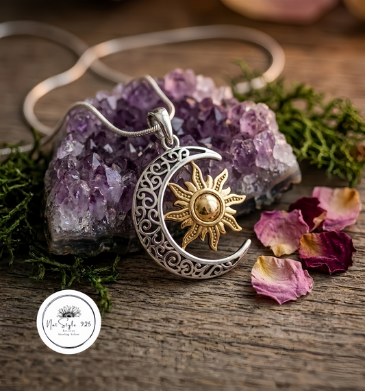 Two-tone Bohemian Sun and Moon Necklace