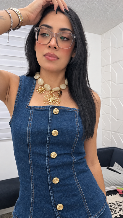 Set Denim Top & Barrel Pants