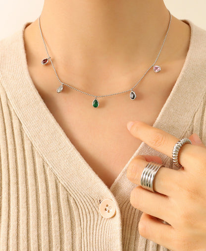 Silver Multicolor Teardrops Necklace