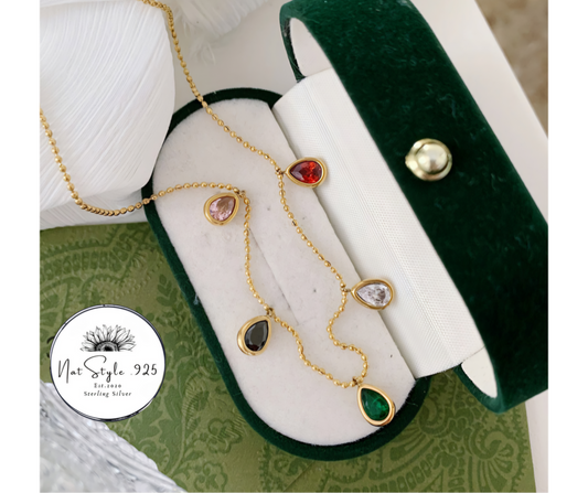 Gold Multicolor Teardrops Necklace