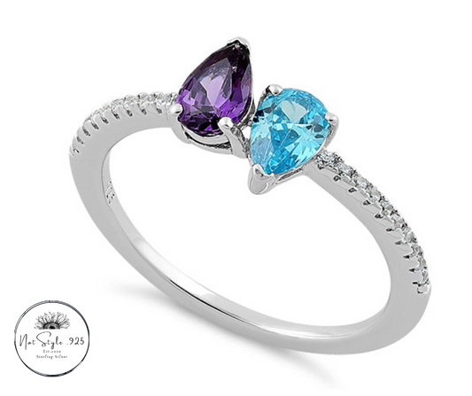 Double Tear Drop Blue Topaz Amethyst