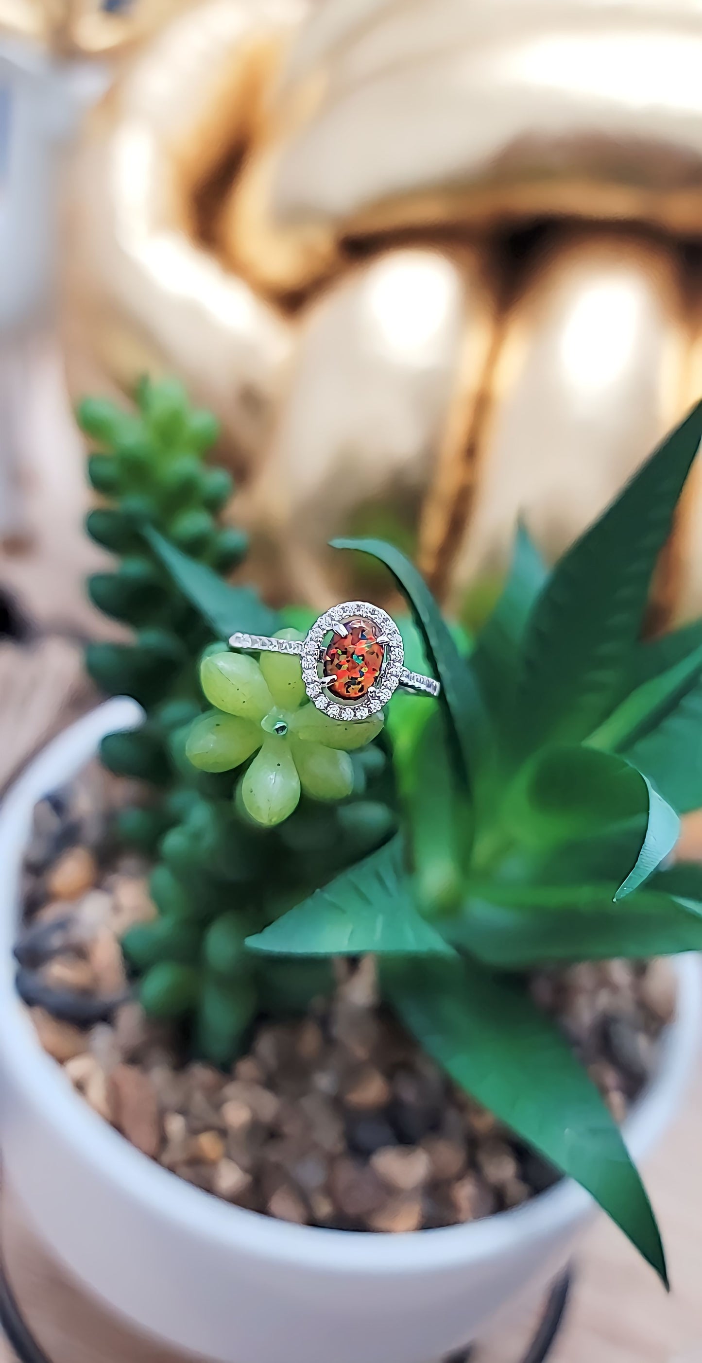 Black Lab Opal and Clear CZ Oval Halo