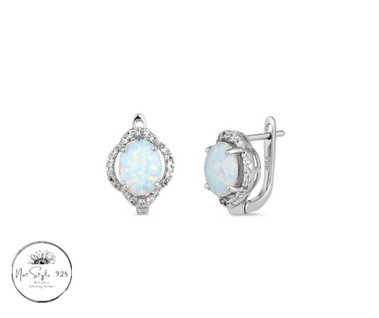 Elegant White Opal Oval Earrings