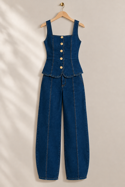 Set Denim Top & Barrel Pants