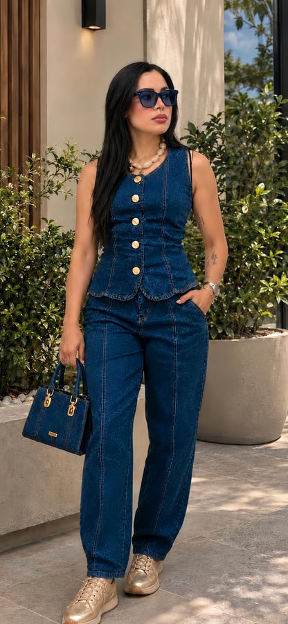 Set Denim Top & Barrel Pants