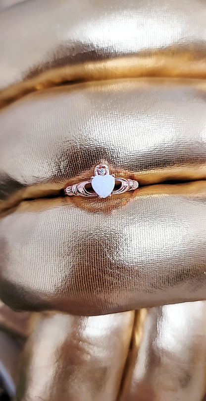 Rose Gold Claddagh White Opal