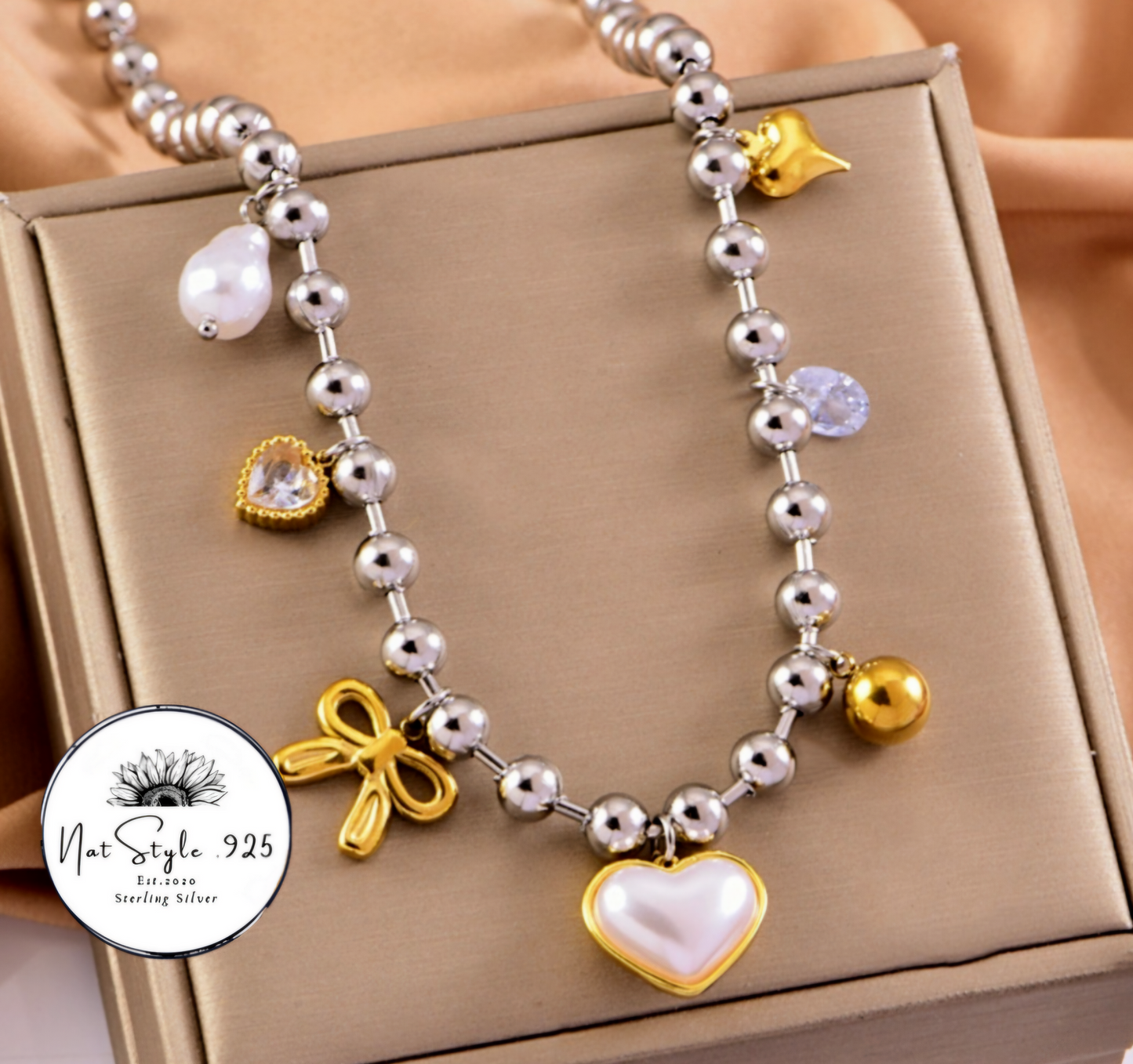 Bi-color Pearl Heart Necklace