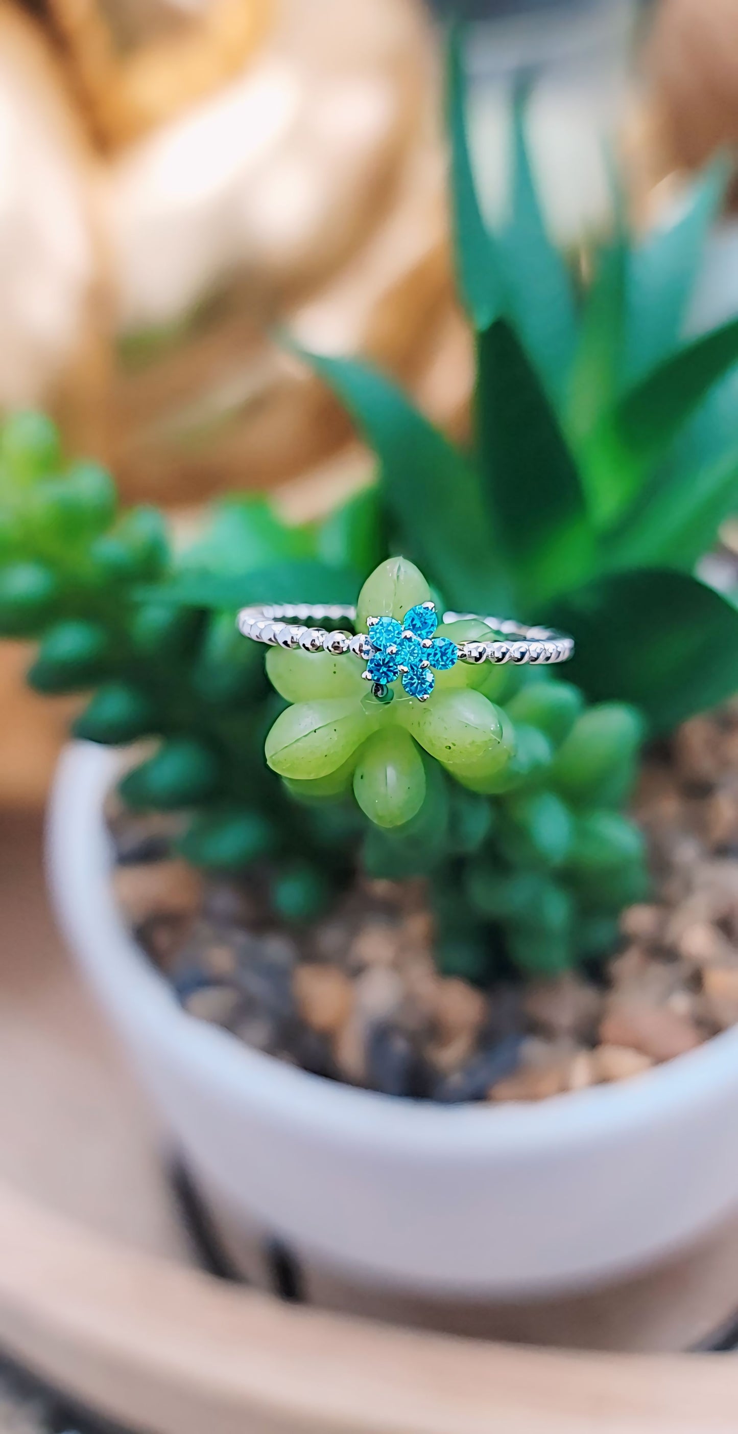 Beaded Blue Topaz Plumeria Flower