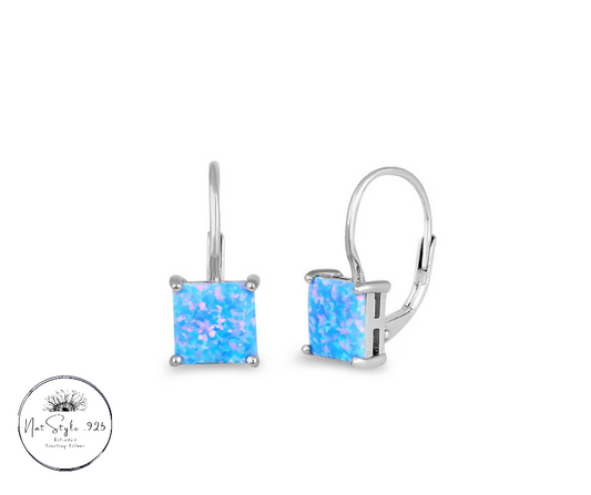 Elegant Blue Lavender Opal Square Earrings