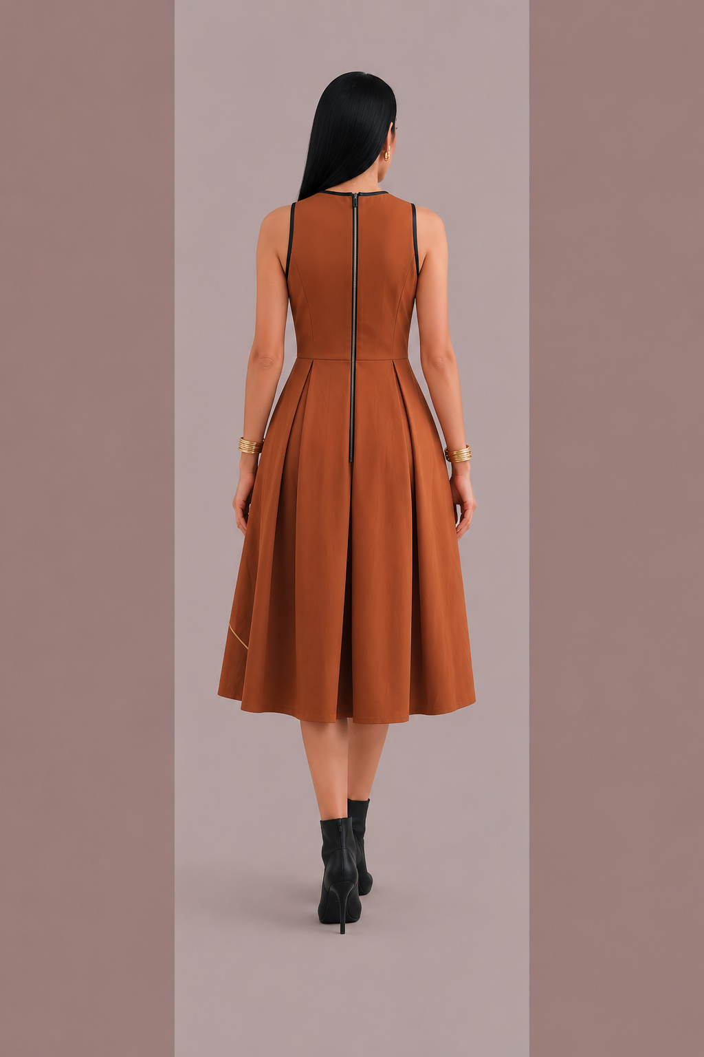 Suede Bow Detail Knee Length Dress