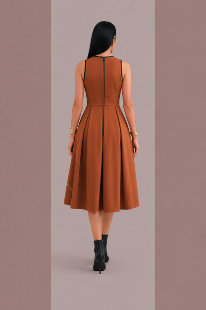 Suede Bow Detail Knee Length Dress