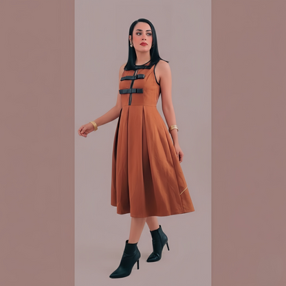 Suede Bow Detail Knee Length Dress