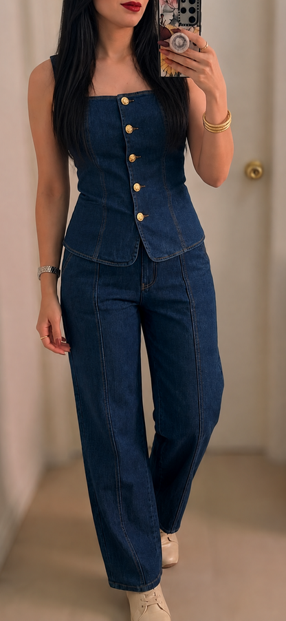 Set Denim Top & Barrel Pants